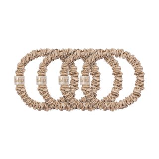 Slip Silk Skinny Scrunchies - Blonde | Set of 4 Pure Silk Skinny Scrunchies | 100% Mulberry Silk, Anti-Crease, Gentle on Hair, Reduces Breakage | Stylish, Durable, Ideal for All Hair Types