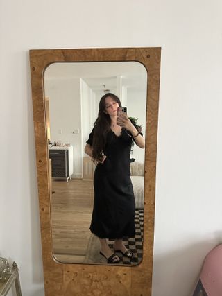 Mirror selfie with Tory Burch pierced sandals on