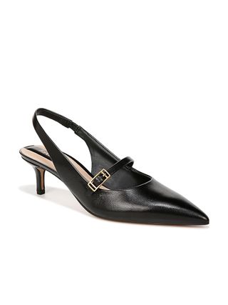 Franco Sarto, Franco Sarto Womens Khloe Pointed Toe Slingback Kitten Heel Black Leather 8.5 M