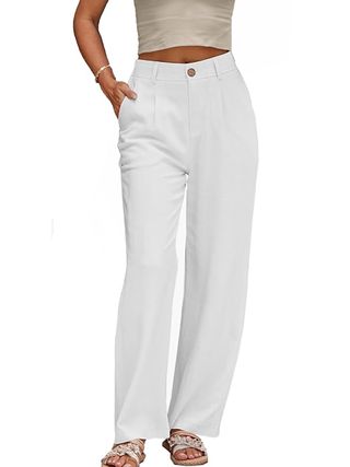 heipeiwa, Heipeiwa Women's Linen Summer Casual High Waist Wide Leg Dressy Pants Flowy Trousers