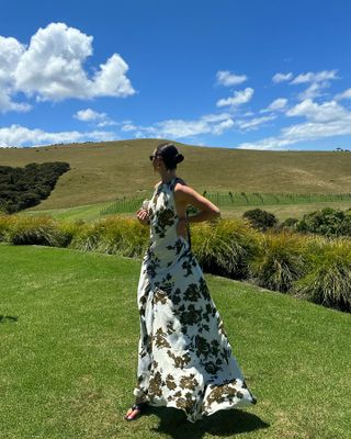 Liv Perez wearing a halter dress in New Zealand.