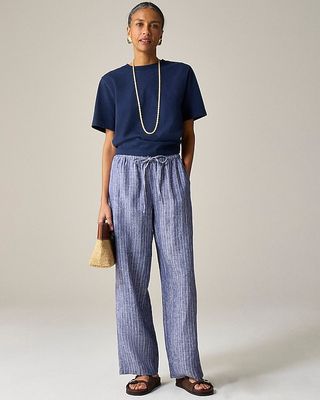 New Soleil Pant in Striped Linen