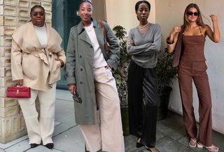 A collage of women wearing jean alternatives