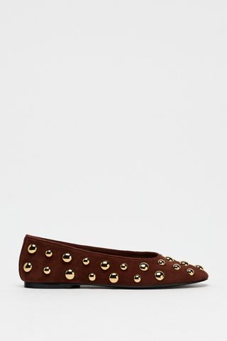 Suede Ballet Flats With Studs