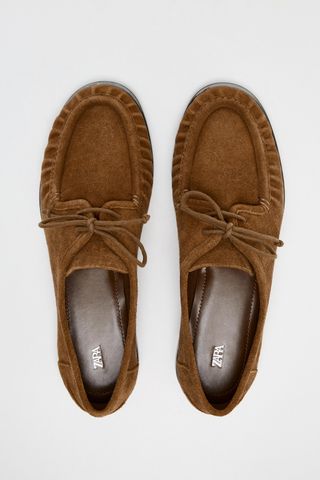 Soft Split Suede Lace-Up Moccasins