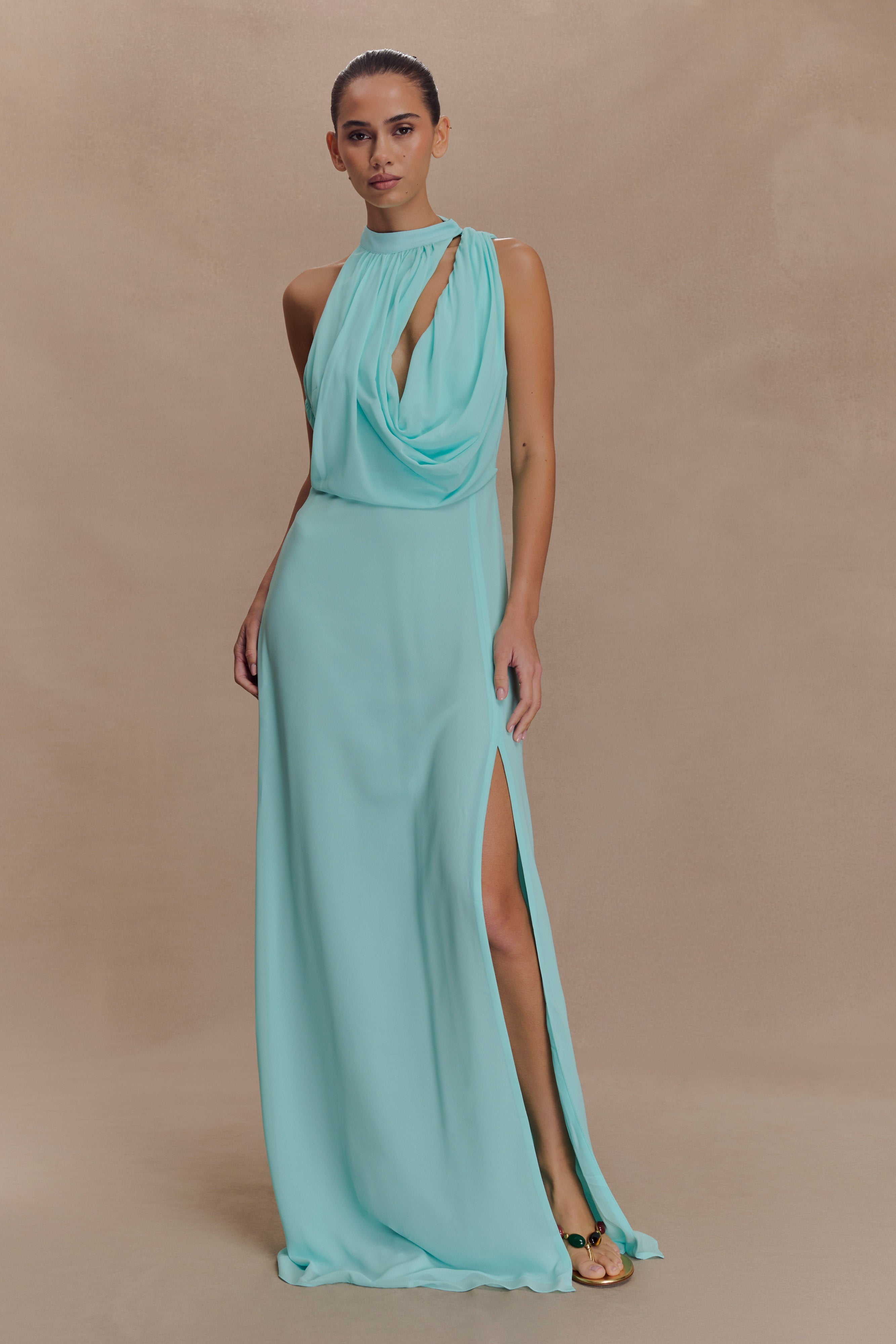 Galia Cowl Neck Maxi Dress - Lagoon Xxs
