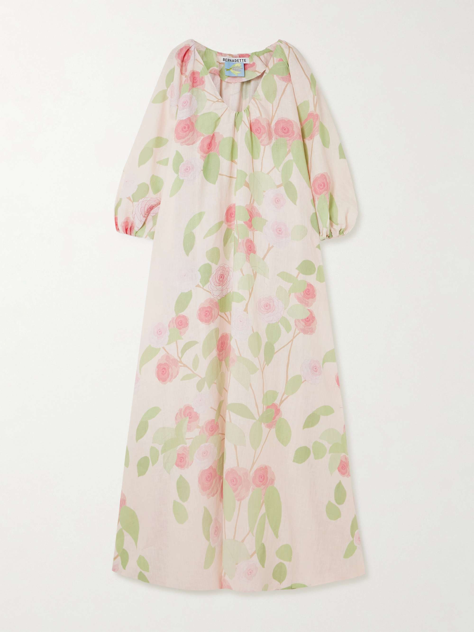 Georgio Gathered Floral-Print Linen Maxi Dress