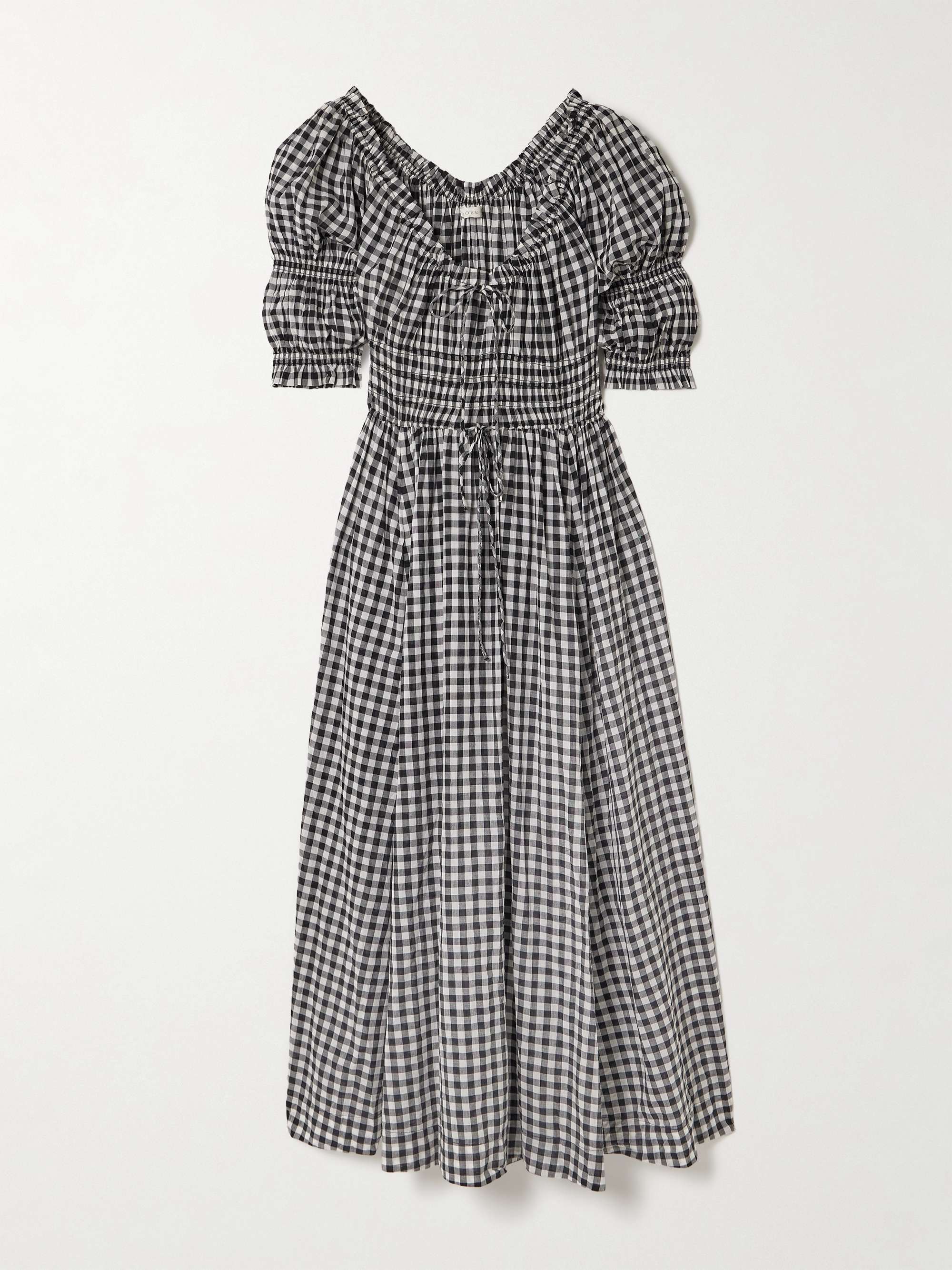Ischia Shirred Gingham Cotton-Voile Midi Dress
