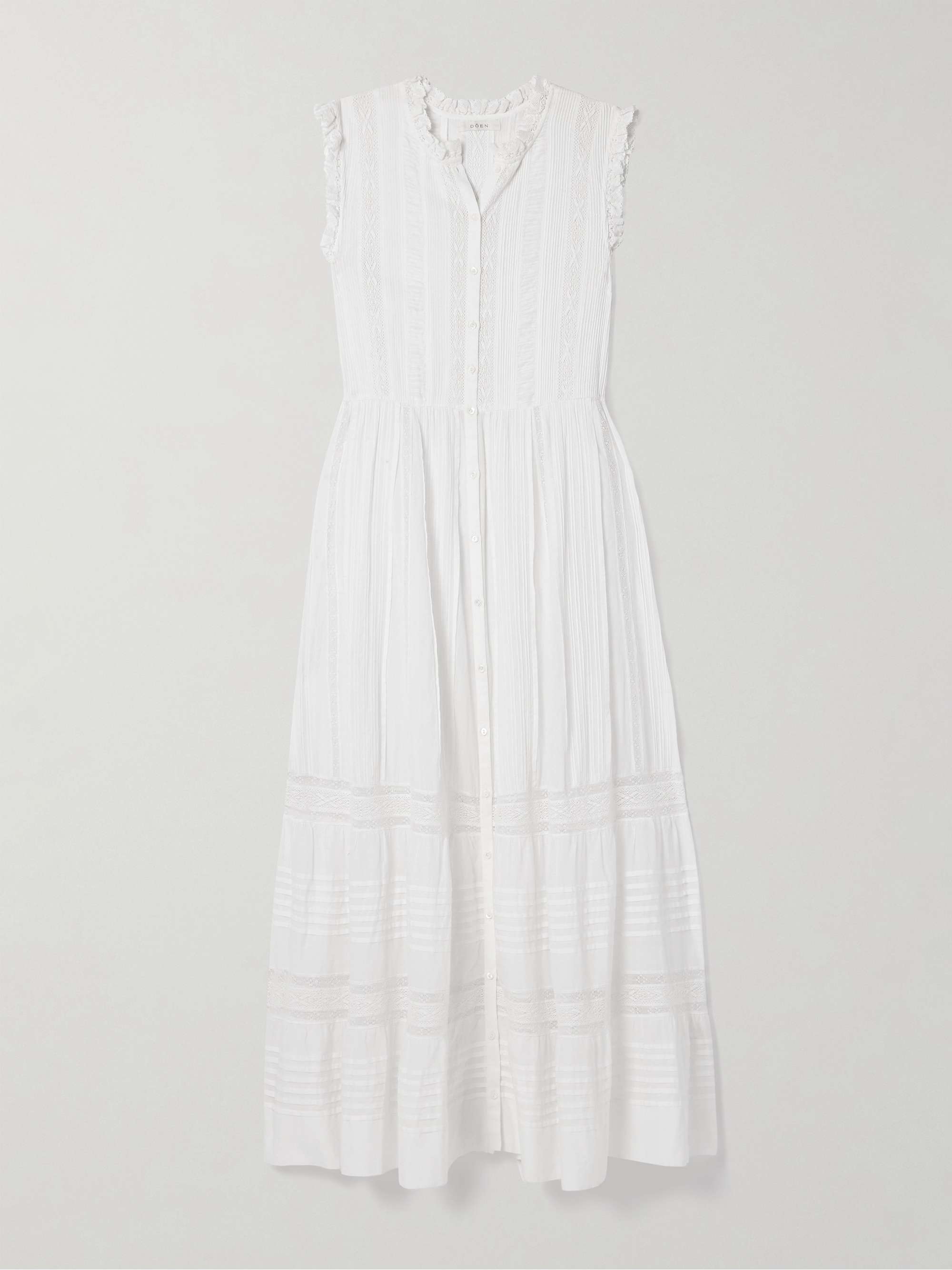 Helaine Crocheted and Pintucked Cotton-Voile Midi Dress