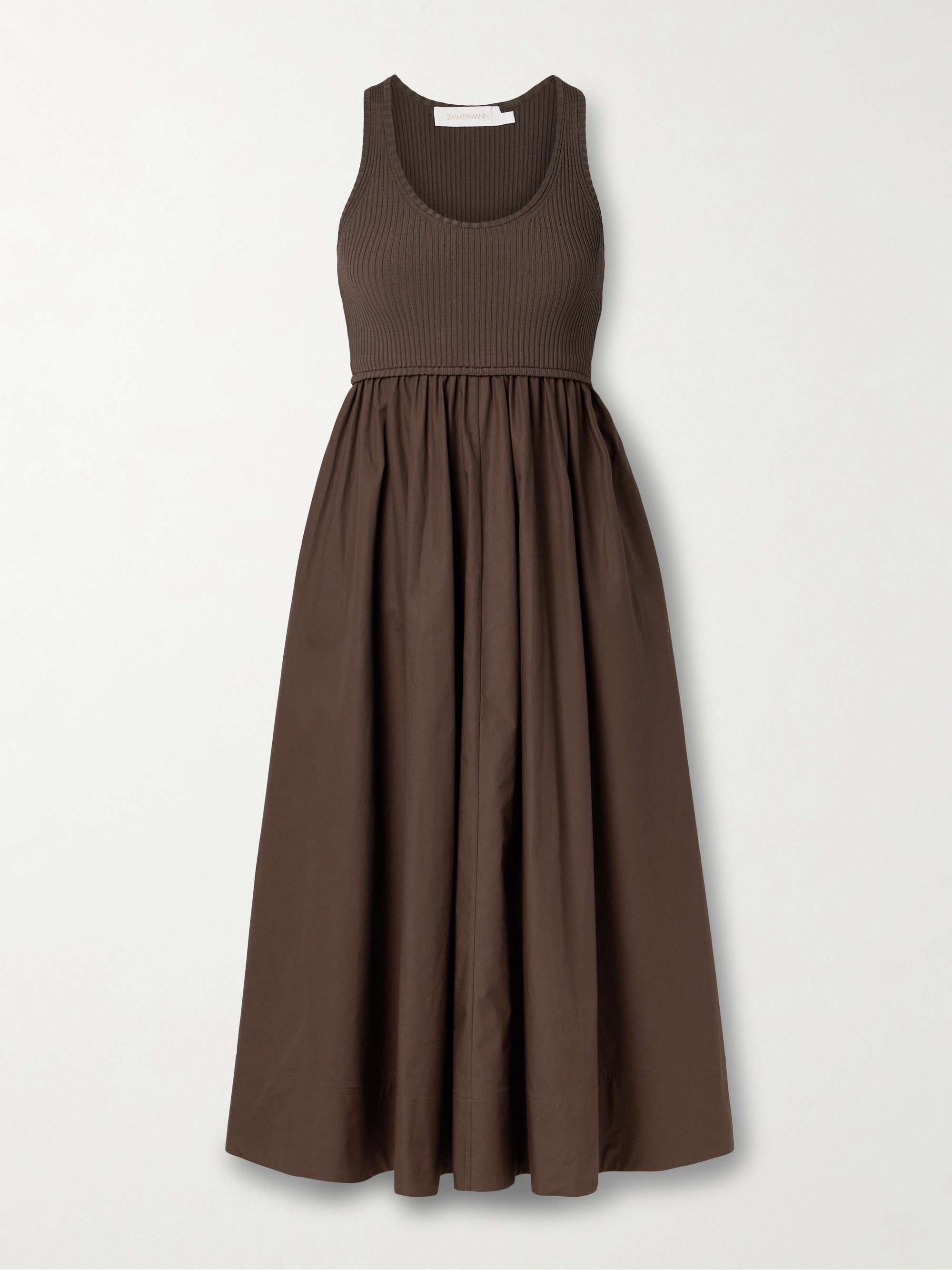 Ribbed-Knit and Cotton-Poplin Midi Dress