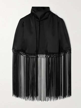 Lydia Cropped Fringed Silk-Charmeuse Cape