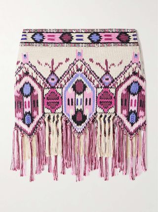 Yolana Fringed Sequin-Embellished Jacquard-Knit Cotton Mini Skirt