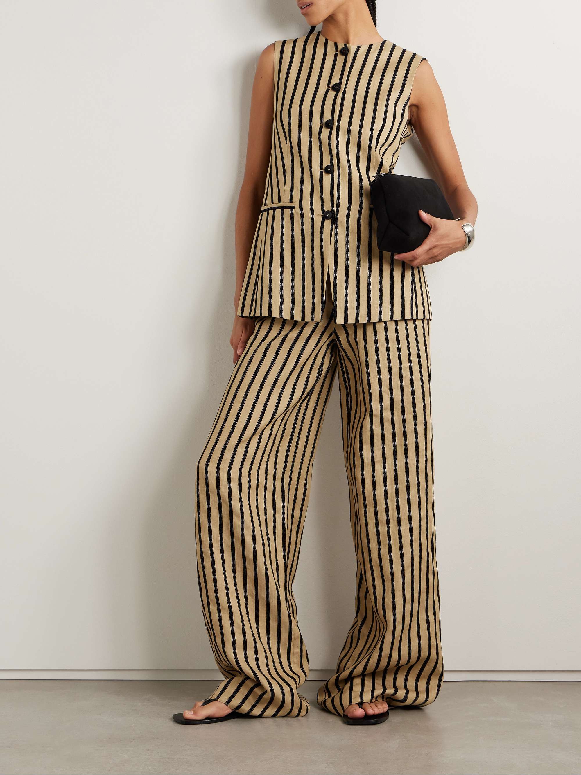 Striped Linen-Blend Wide-Leg Pants