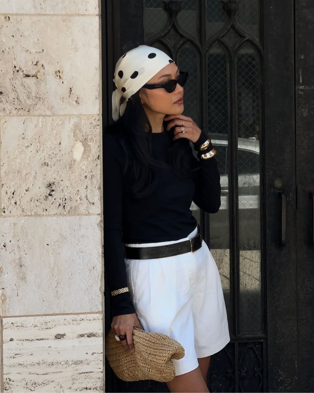 @dawn.tan wears white tailored shorts