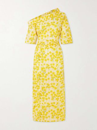 Bowery One-Shoulder Floral-Print Stretch-Cotton Midi Dress