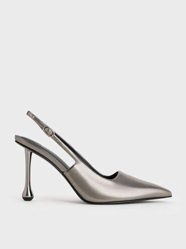 Metallic Sculptural-Heel Pointed-Toe Pumps
