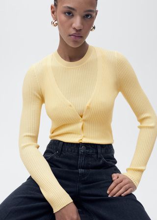 MANGO, V-Neck Rib-Knit Cardigan - Women | Mango United Kingdom