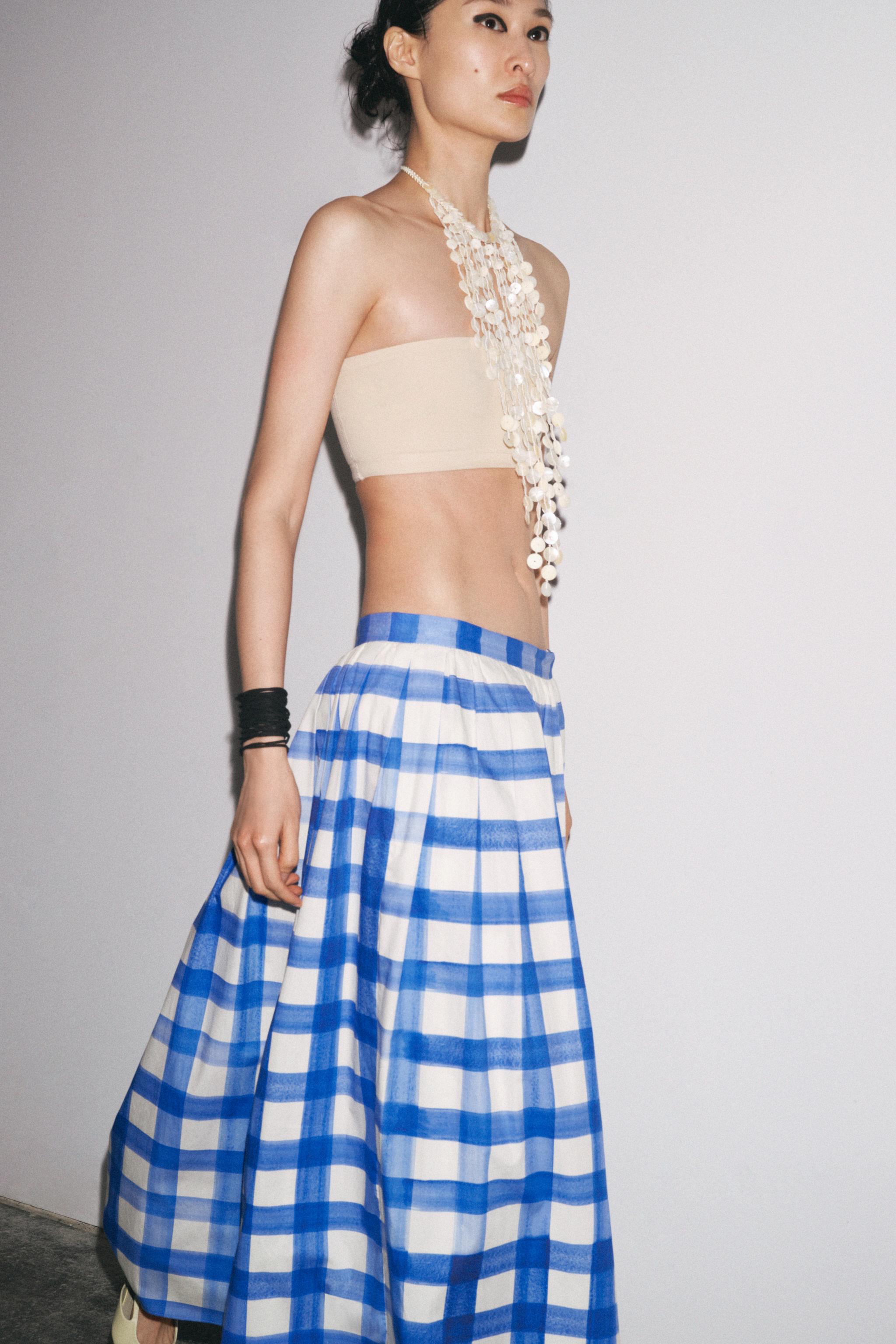 Checkered Midi Skirt Zw Collection