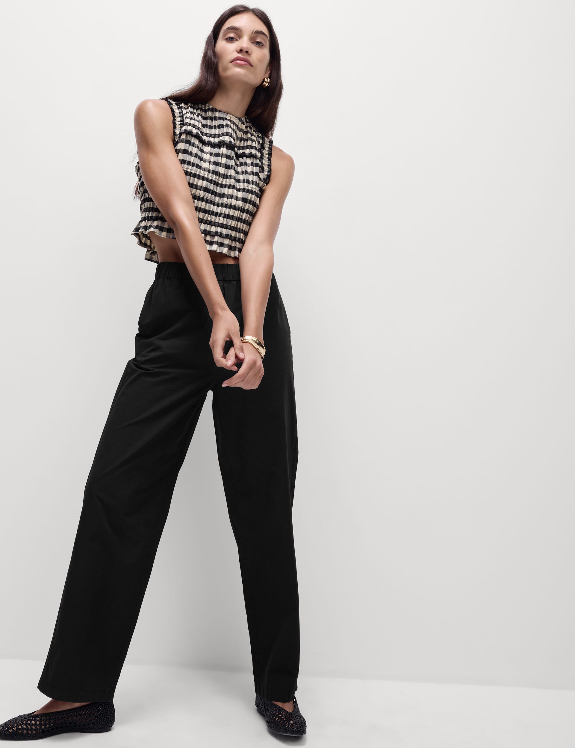 Pure Cotton Poplin Straight Leg Trousers