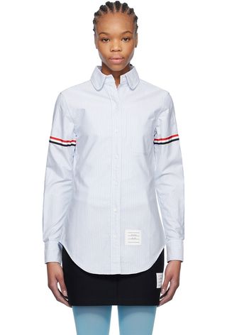 Blue & White Stripe Oxford Armband Round Collar Shirt
