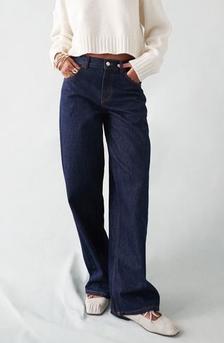Cinch Back Low Rise Relaxed Straight Leg Jeans