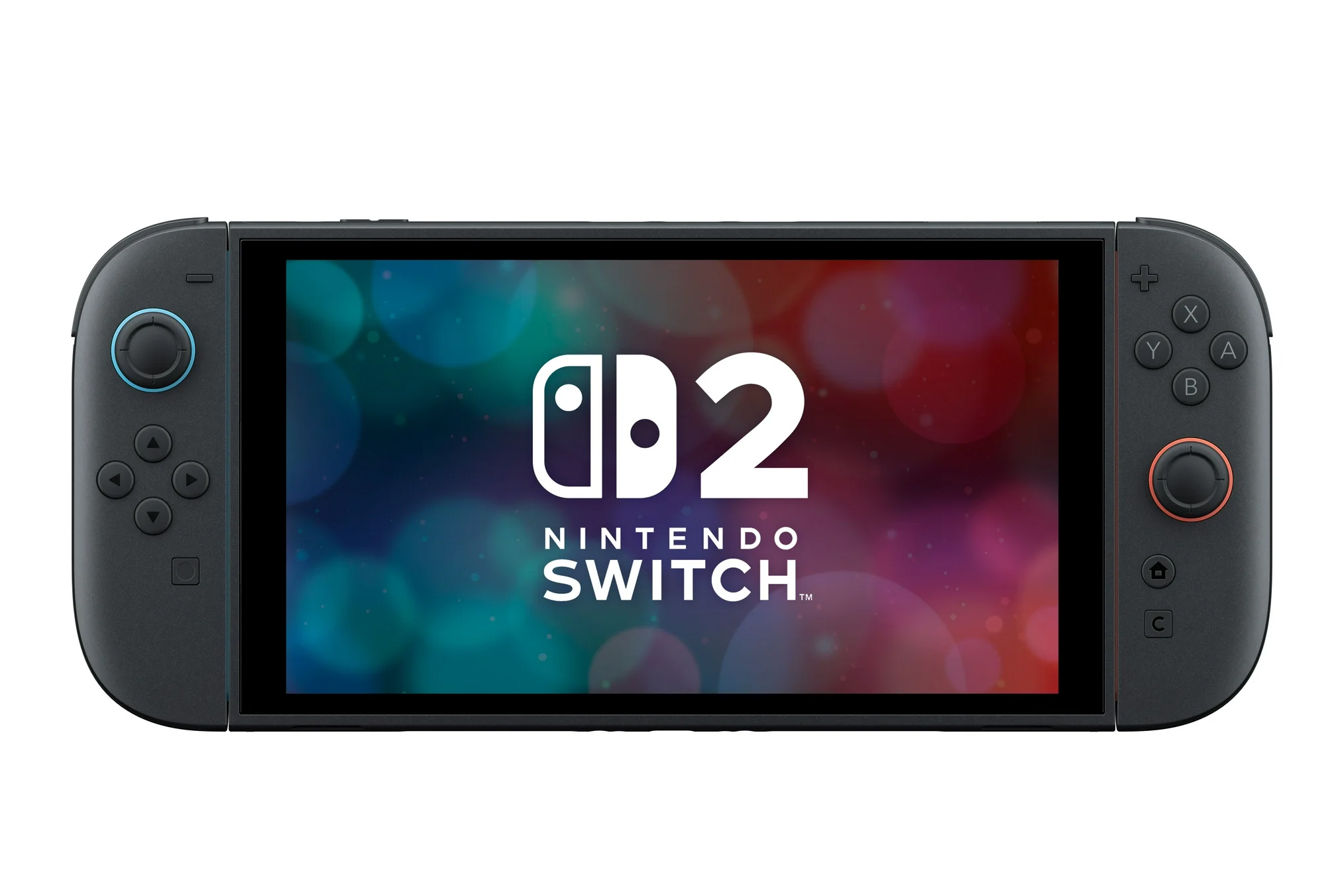 A close-up image of a Nintendo Switch 2 in handheld mode on an isolated white background.