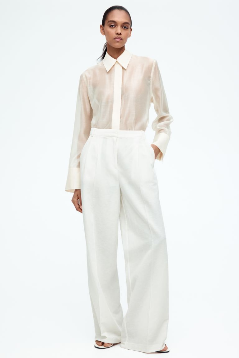Wide Linen-Blend Trousers