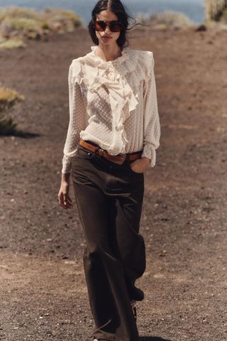 Ruffled Dotted Mesh Blouse