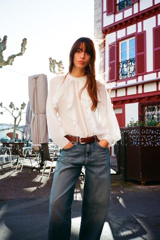 Blouse With Lace Trim Ruffle