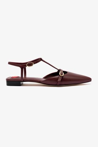 Larroudé, Grace Flat in Burgundy Leather