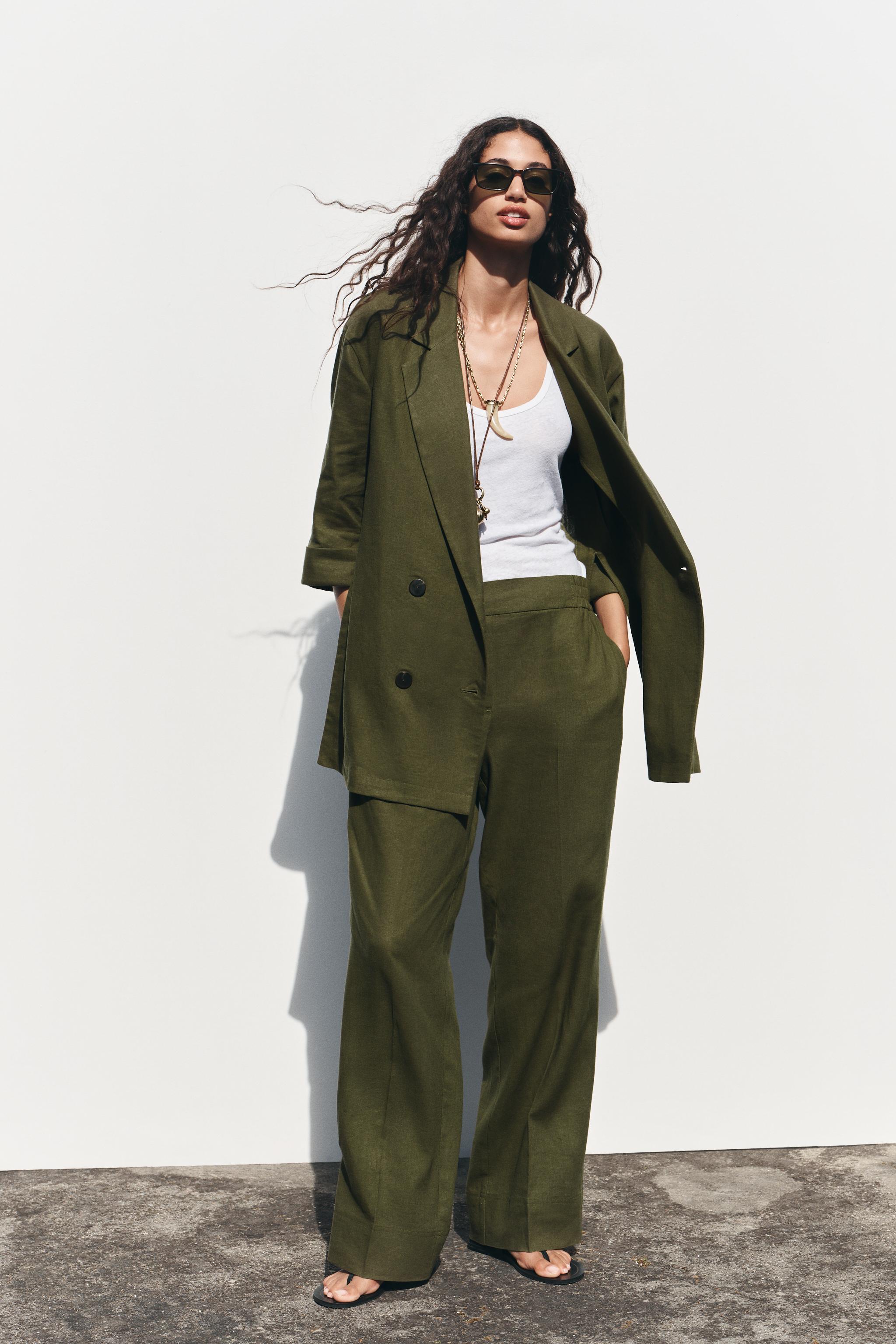 Wide-Leg Linen-Blend Trousers