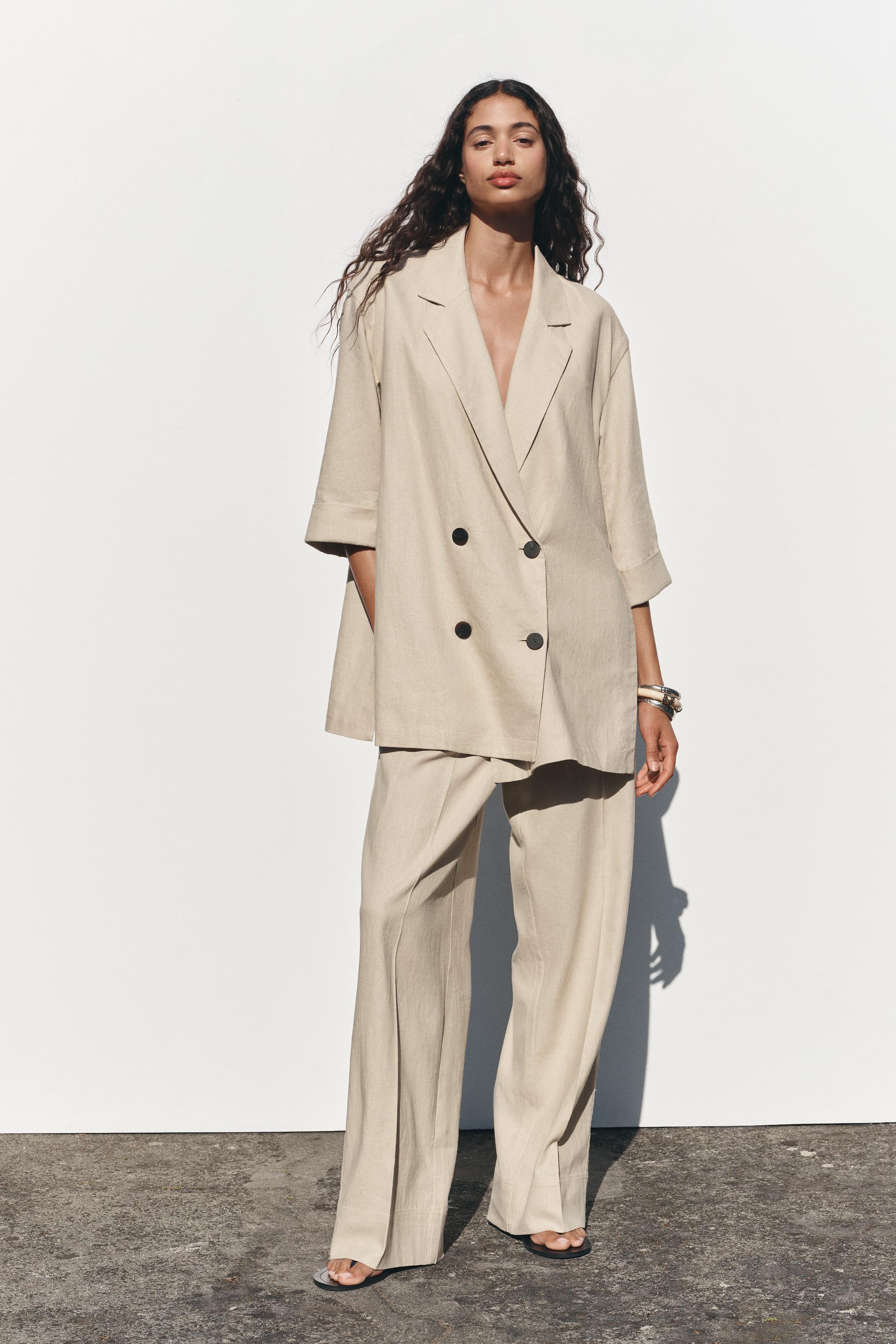 Wide-Leg Linen-Blend Trousers