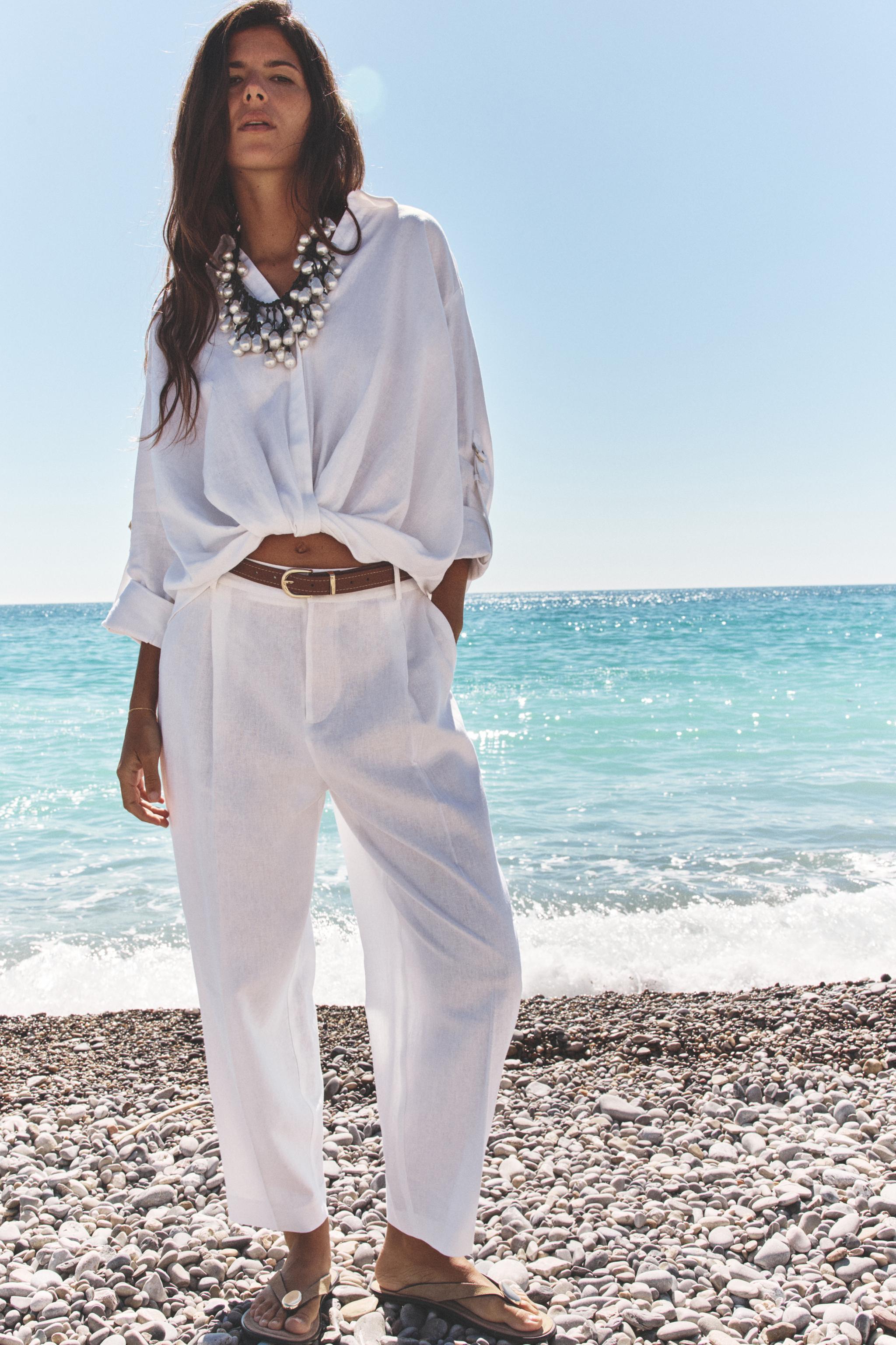 Linen Belted Straight-Leg Trousers