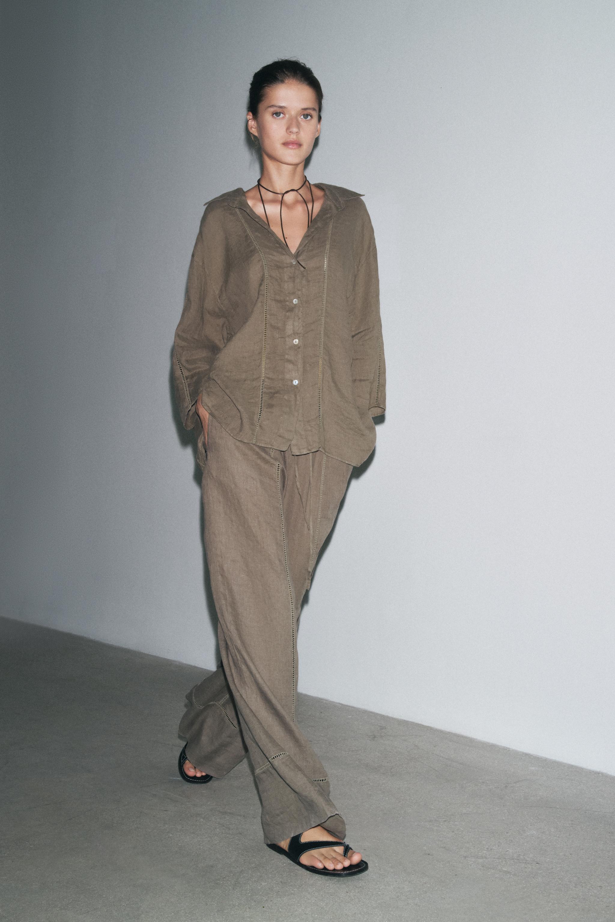 Zw Collection 100% Linen Palazzo Trousers