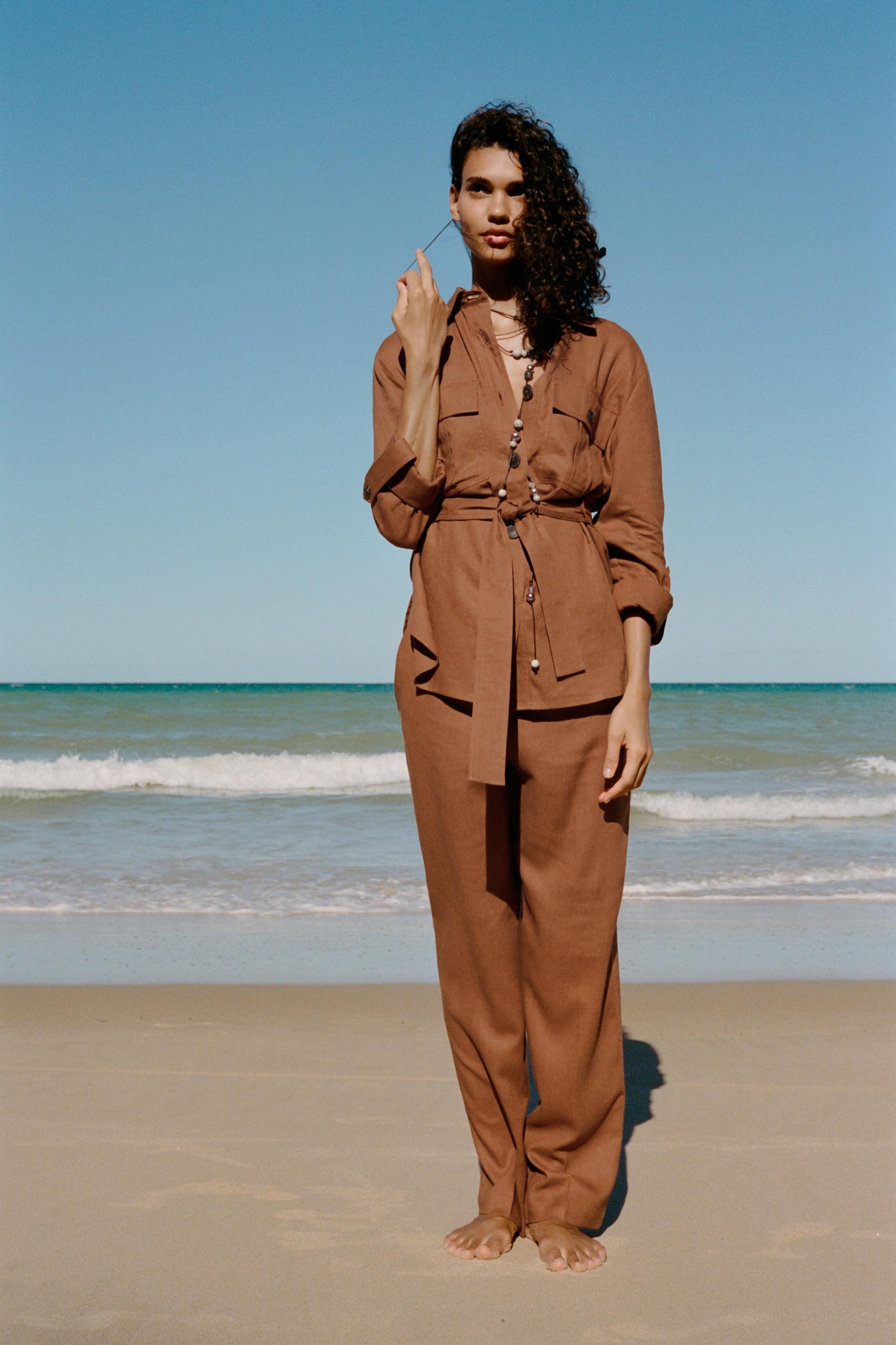 Linen Blend Straight Trousers