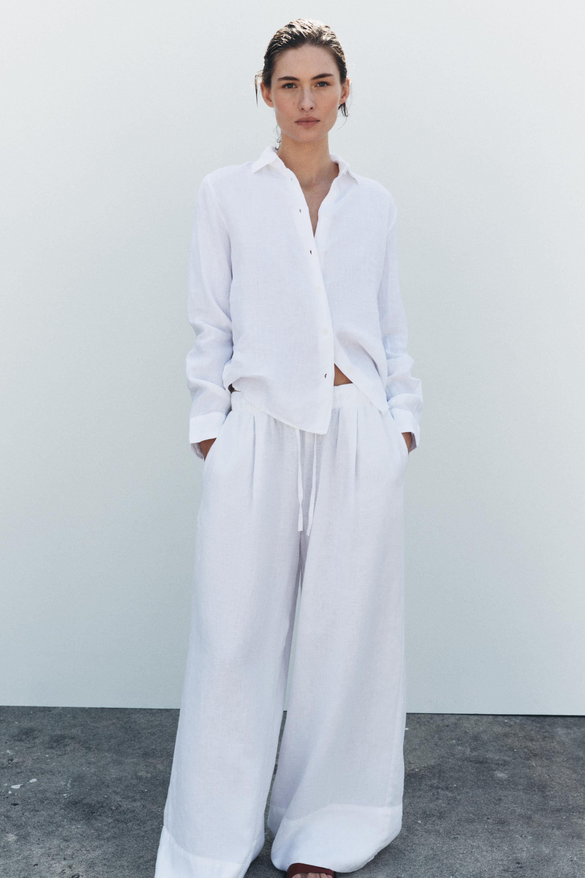 Zw Collection 100% Linen Palazzo Trousers