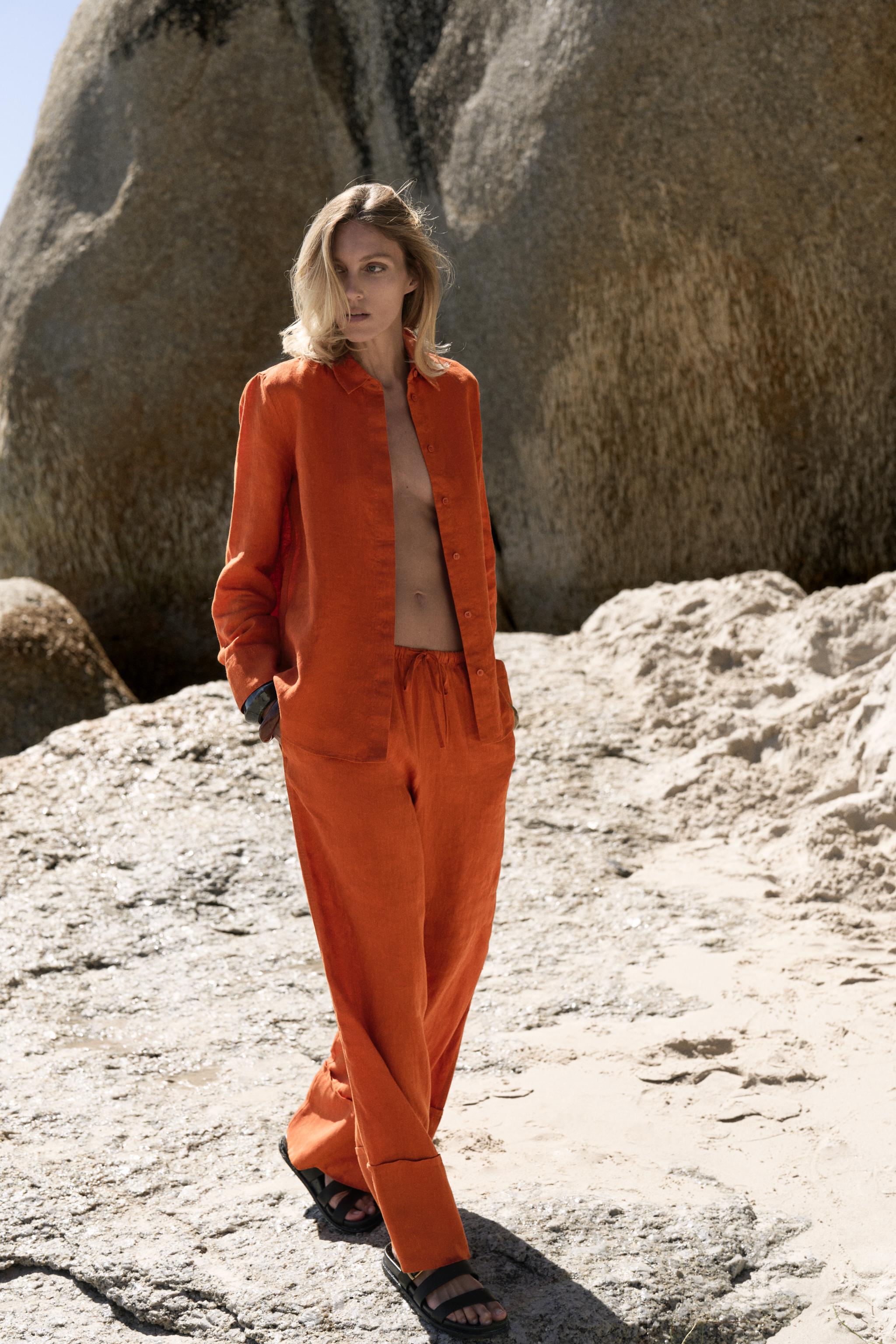 Zw Collection 100% Linen Palazzo Trousers