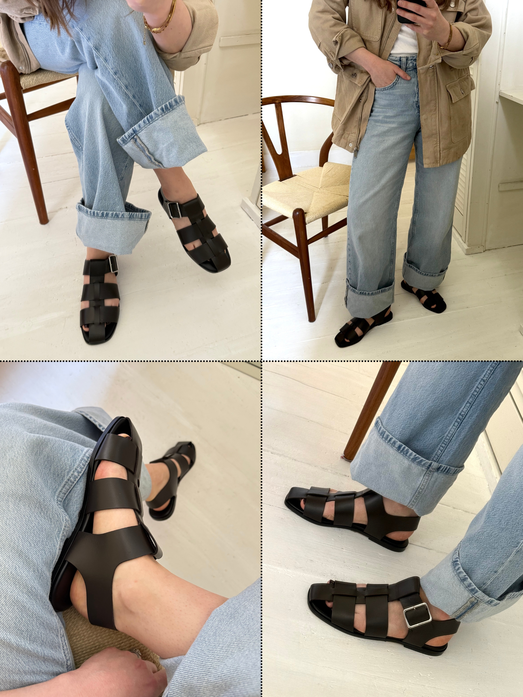 Editor Emily Dawes wears Aeyde Fisherman sandals with jeans