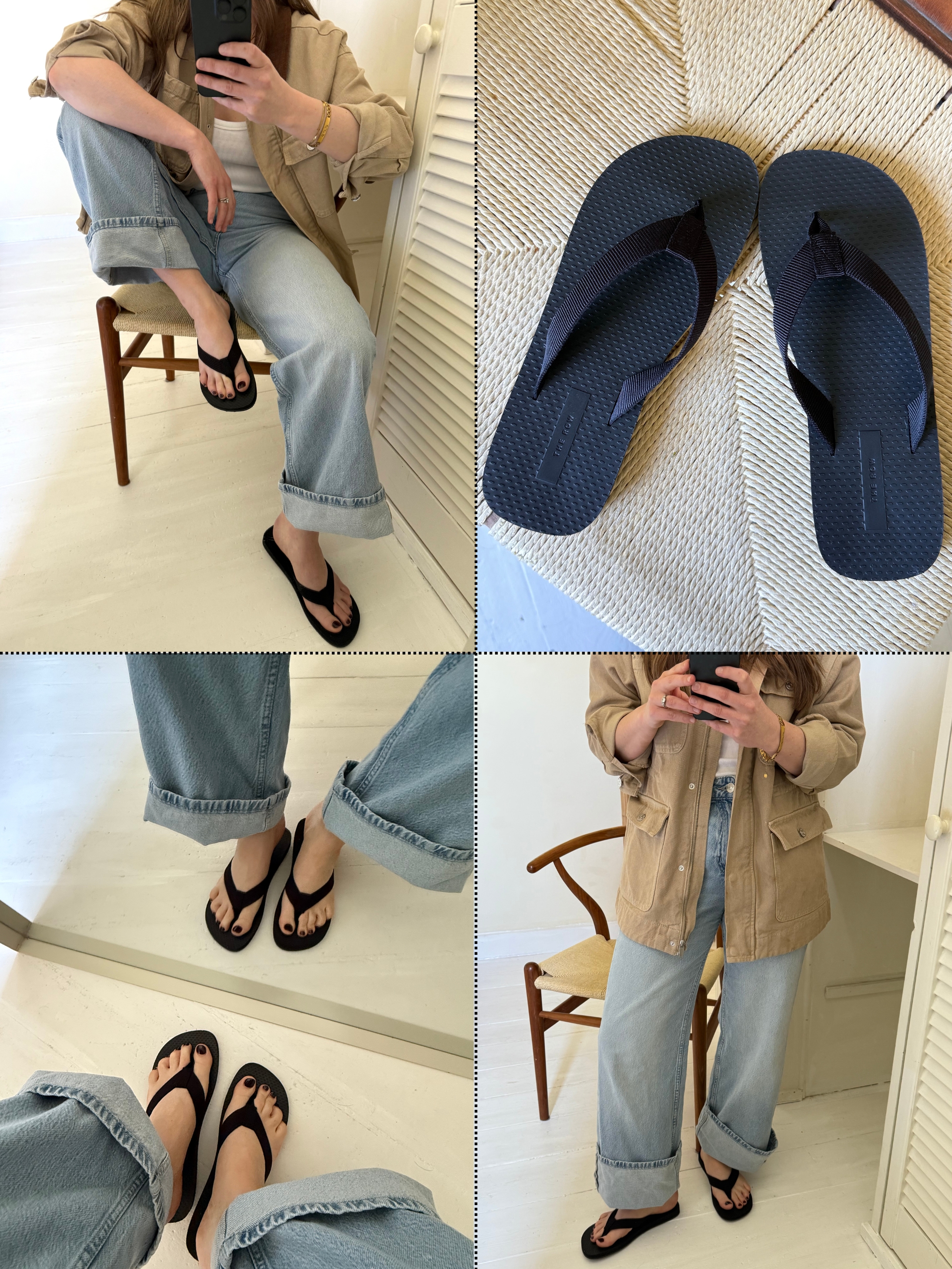 Editor Emily Dawes wears The Row flip flops and jeans.