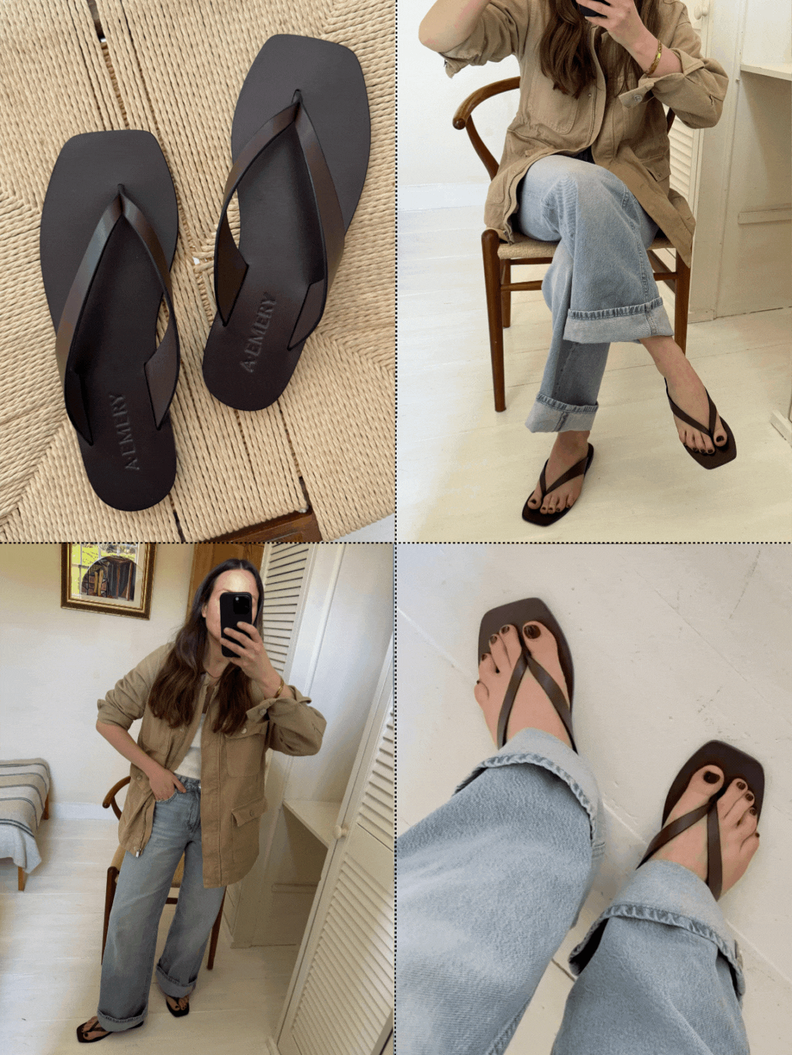 Editor Emily Dawes wears A Emery leather flip flops