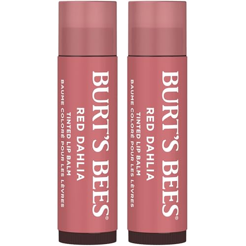 Burt's Bees Lip Tint Balm With Long Lasting 2 in 1 Duo Tinted Balm Formula, Color Infused With Deeply Hydrating Shea Butter for a Natural Looking Buildable Finish, Fiery Red Dahlia (2-Pack)