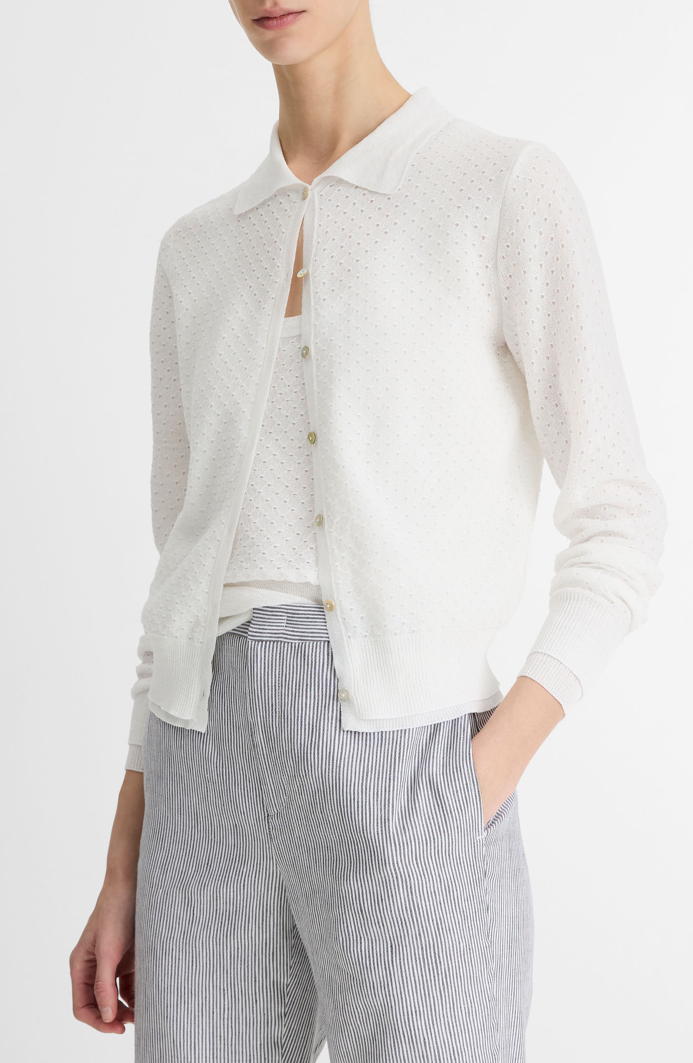 Vince, Double Layer Organic Cotton Blend Cardigan