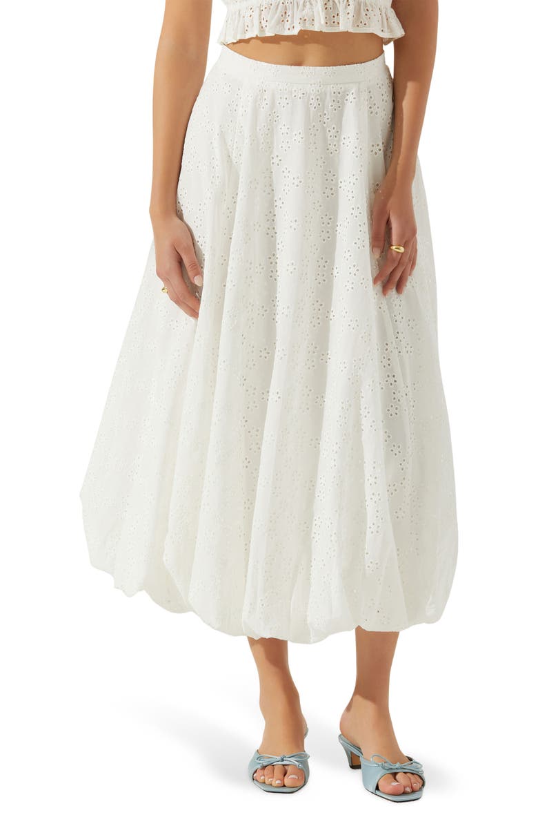 Kissel Embroidered Eyelet Bubble Hem Cotton Midi Skirt