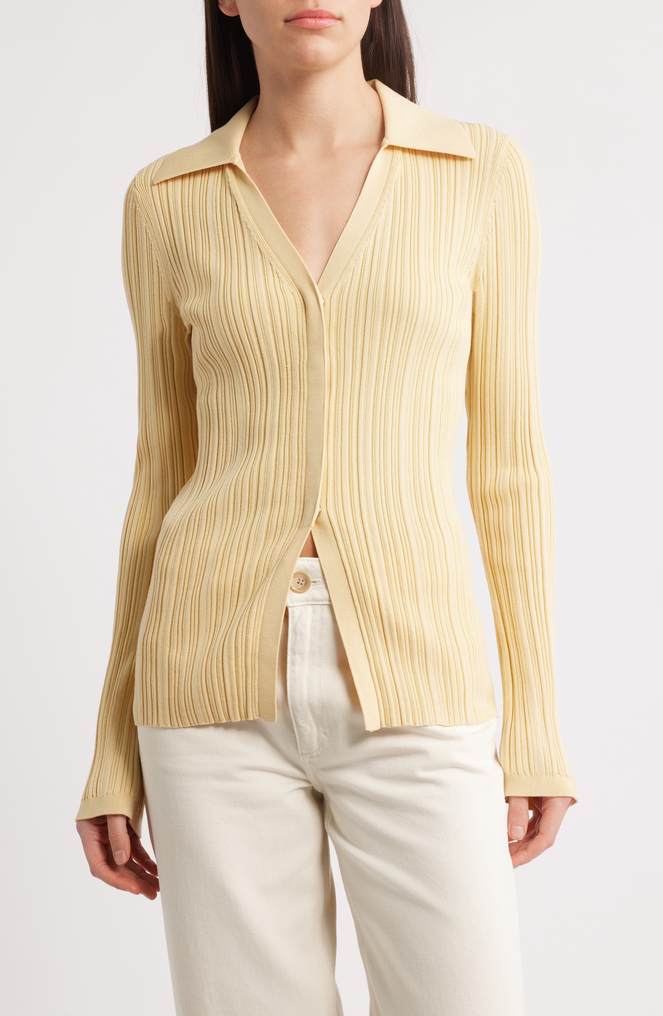 & Other Stories, Collared V-Neck Rib Cardigan