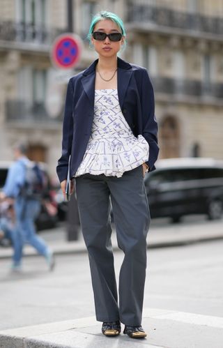 Woman in peplum top and pants