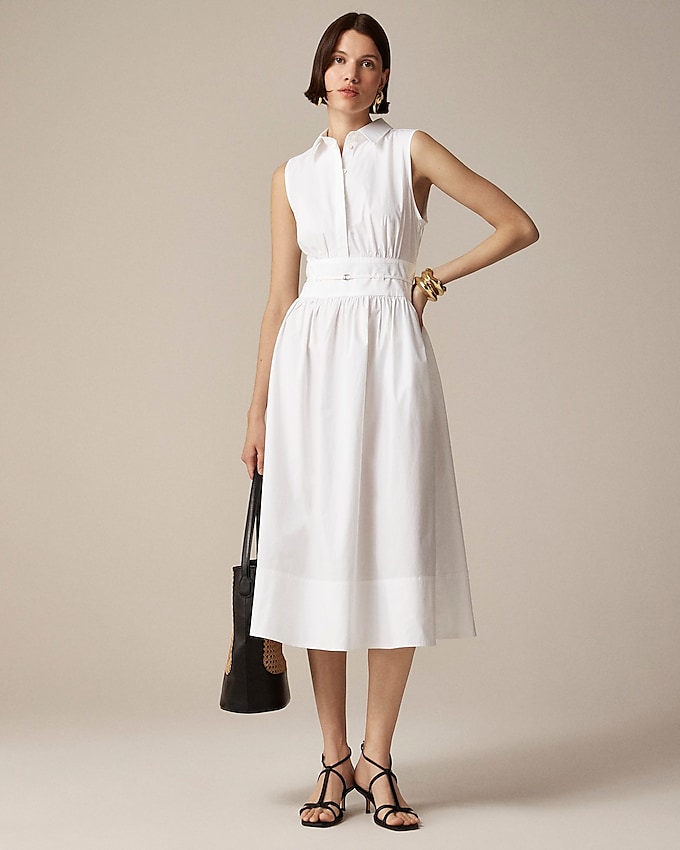 Fitted-Waist Shirtdress in Cotton Poplin