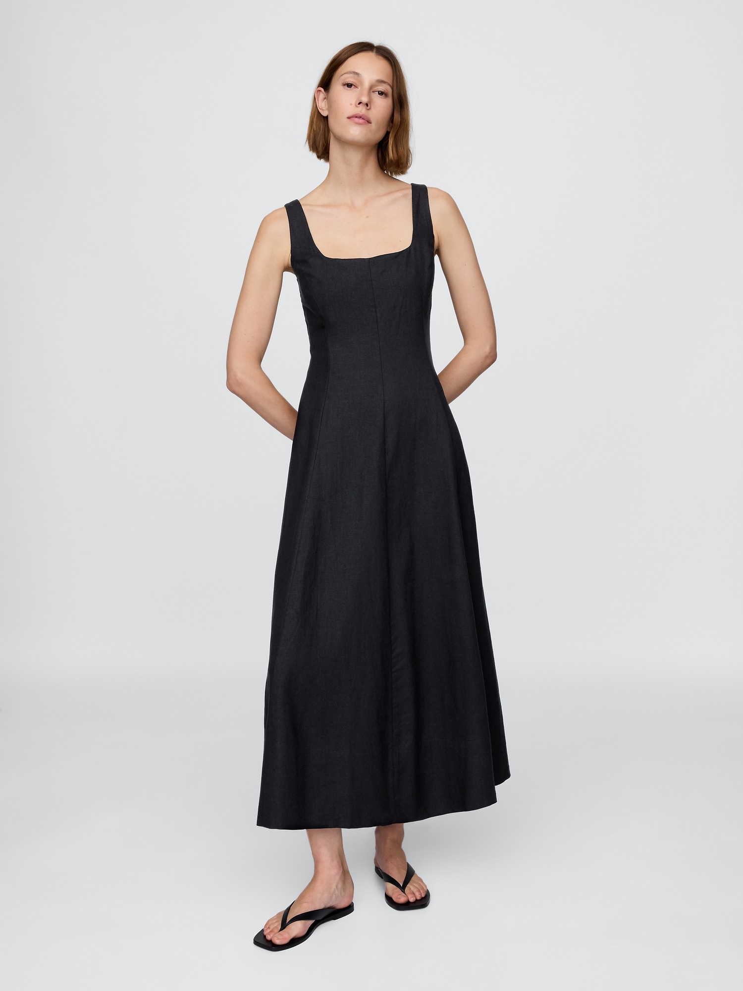 Gap, Linen-Blend Square-Neck Maxi Dress