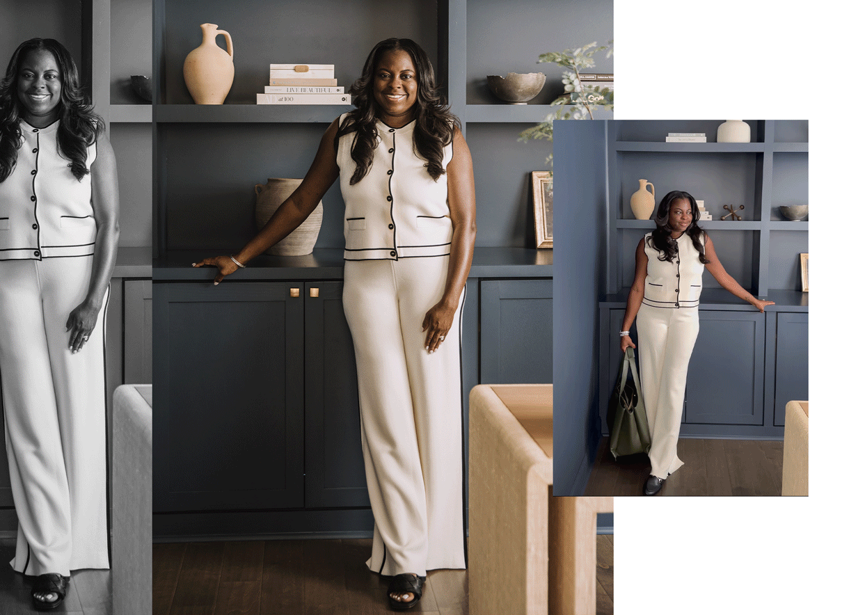 Jasmine Crockett posing in her home