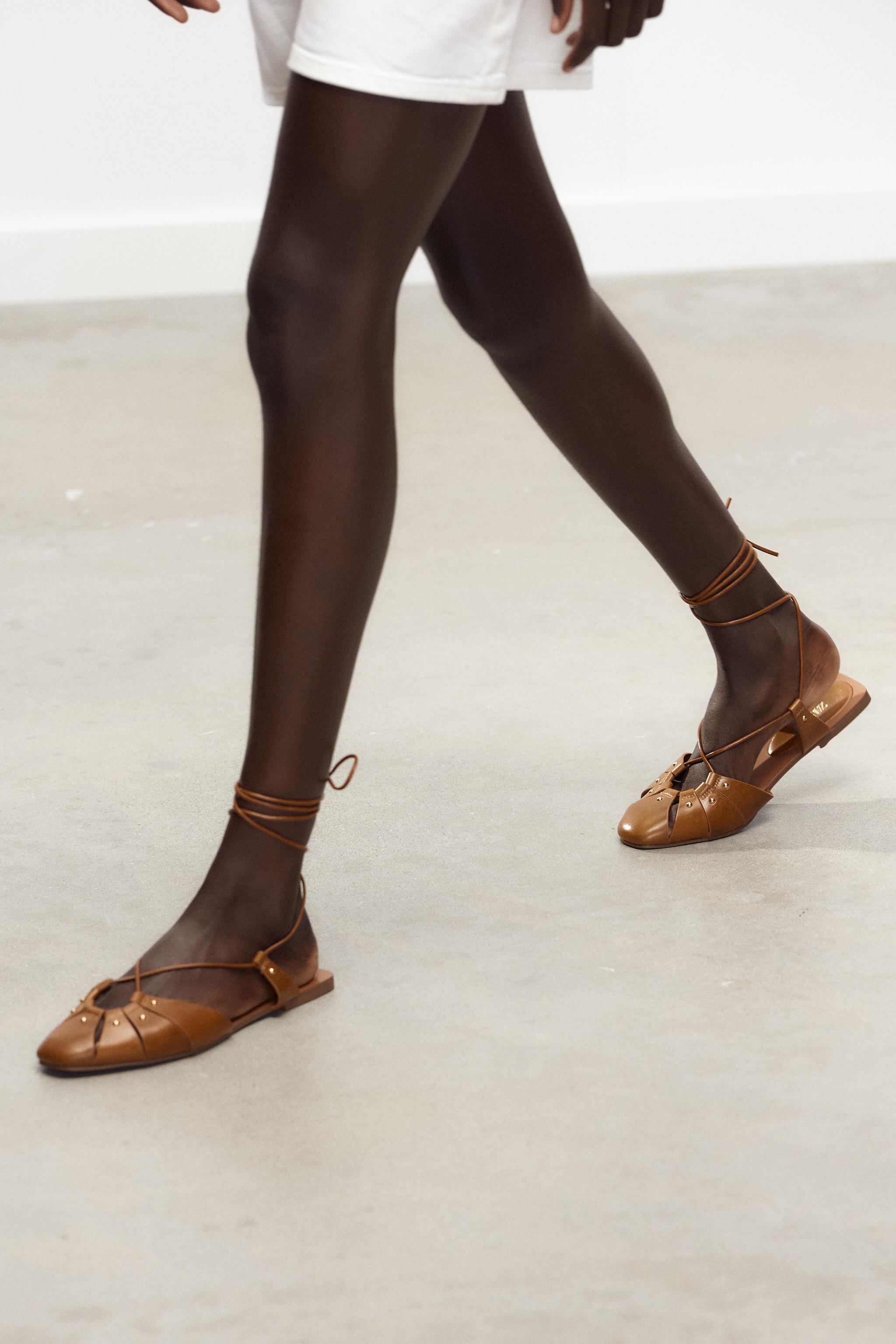 Leather Studded Tie-Up Cage Sandals