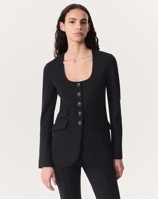 Roslyn Refine Knit Scoop-Neck Blazer